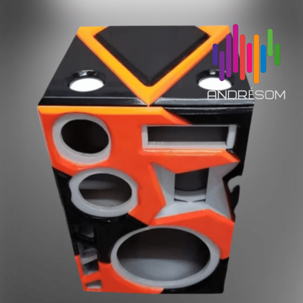 caixa de som residencial vazia preta e laranja andre som 01